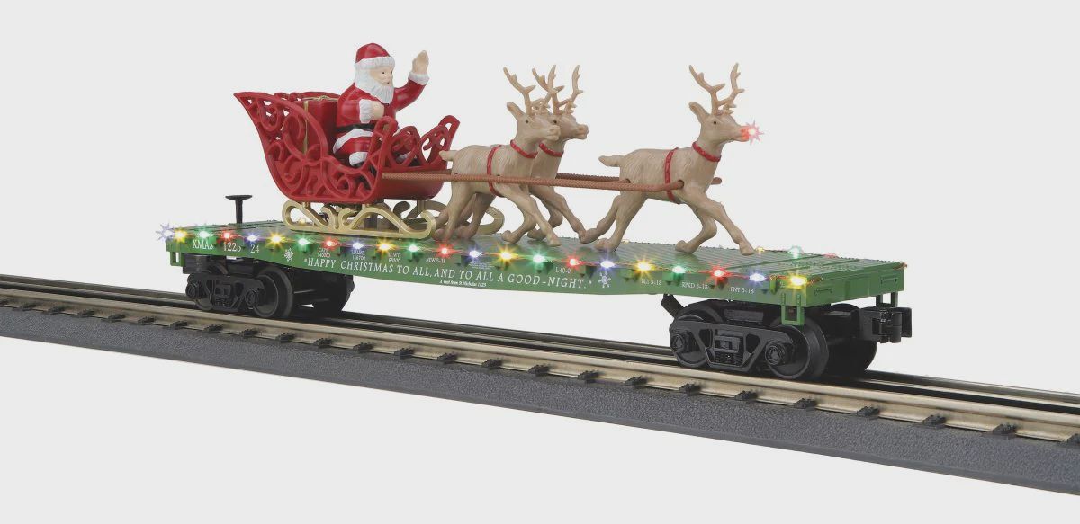 O Christmas Flatcar w/Santa Sleigh &amp; Reindeer/green (MTH3076918)