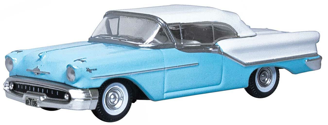 Oxford Diecast 1957 Oldsmobile 88 Convertible - Assembled -- Top Up (Banff Blue, Alcan White) (553-87OC57002)