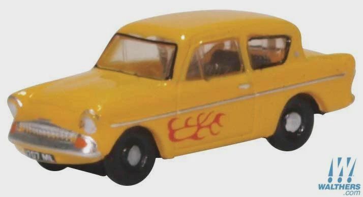Oxford Diecast 1959 Ford Anglia - Assembled -- Yellow, Red Flames (553-N105008)