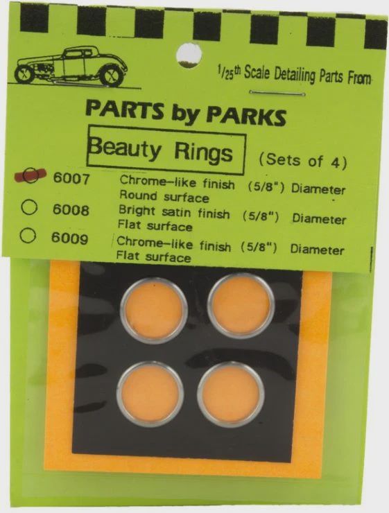 Parts by Parks 1/24-1/25 Beauty Rings 5/8 dia. Round Surface (Chrome Finish) (4) (PBP6007)