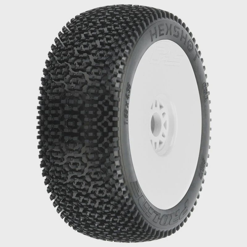 Pro-Line 1/8 Hex Shot S3 Front/Rear Buggy Tires Mounted 17mm White (2) (PRO9073233)
