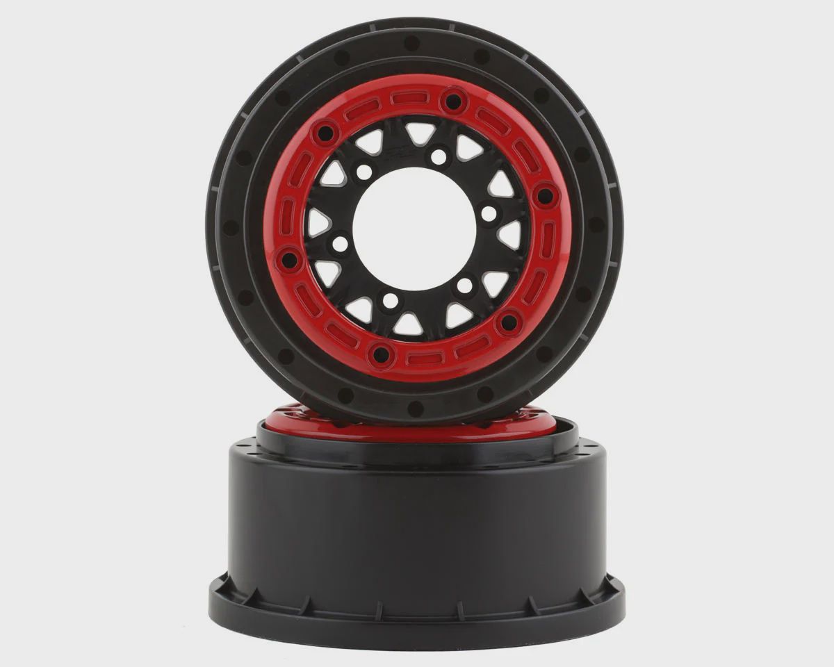 Pro-Line Raid Bead-Loc 2.2/3.0" Short Course Wheels (Red/Black) (2) w/12mm &amp; 14mm Removable Hex (PRO281104)