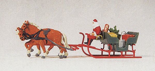 Preiser Horse Drawn Sleigh -- Father Christmas &amp; Parcels (590-30448)