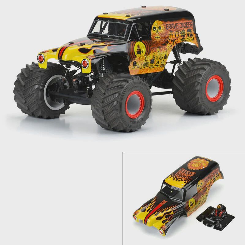 Pro-Line LMT 1/10 Grave Digger Fire Pre-Painted Body (Red) (PRO359312)