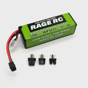 Rage 5300mAh 3S 11.1V 60C Hard Case LiPo Battery with Universal Connector EC3, XT60, T-PLUG (RGRLP53003S60U)