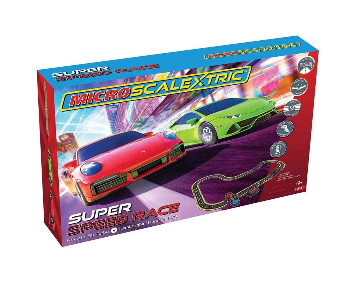 Scalextrics Micro Scalextric Super Speed Race Set - Lamborghini vs Porsc w/Porsche 911 Turbo &amp; Lamborghini Huracan EVO Cars (SSRG1178T)