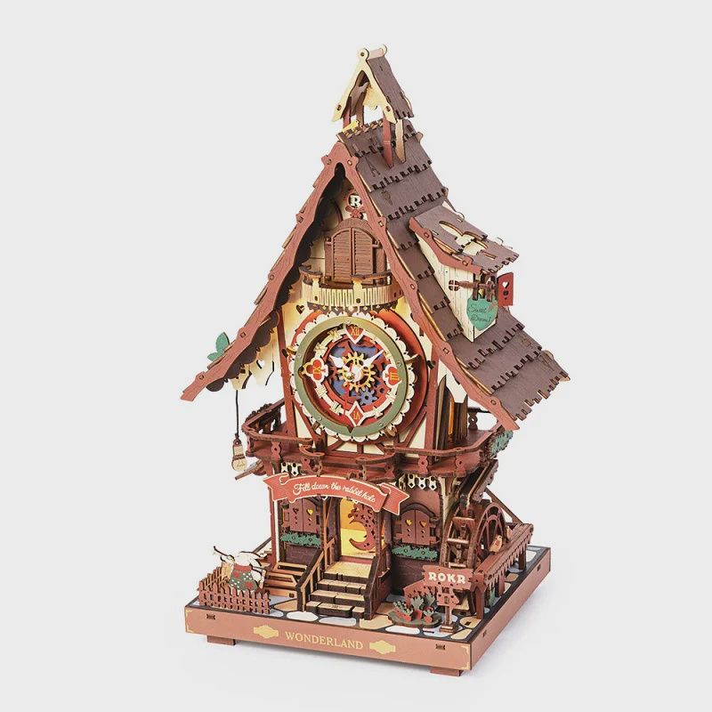 Robotime Cuckoo Clock Stained Wood Mechanical DIY Miniature 3D Wooden Model Kit (ROELC901C)