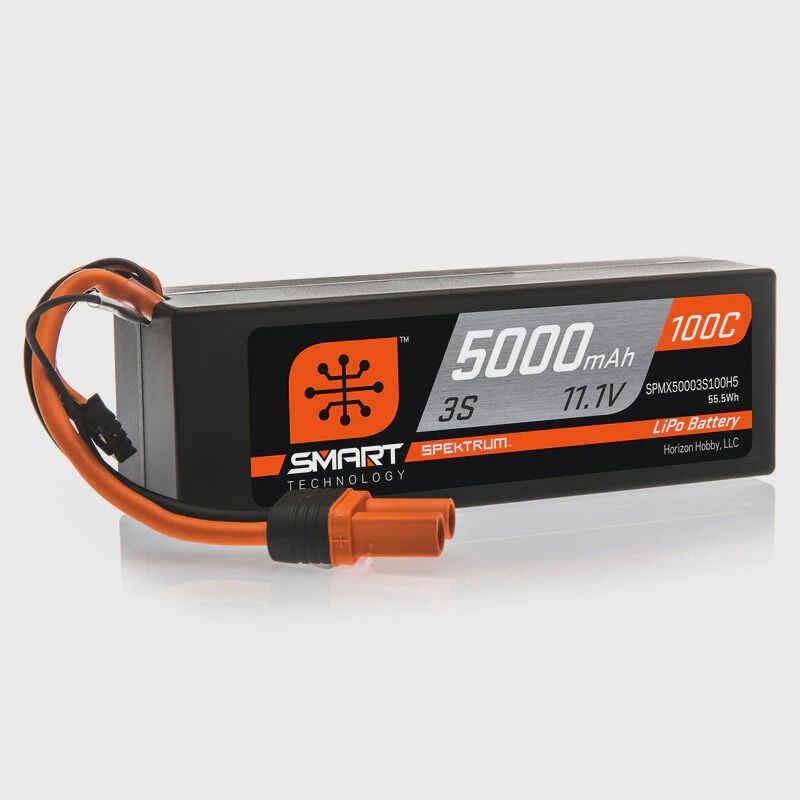 Spektrum 11.1V 5000mAh 3S 100C Smart Hardcase LiPo Battery: IC5 (SPMX50003S100H5)