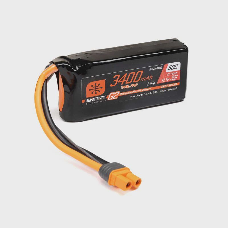 Spektrum 11.1V 3400mAh 3S 50C Smart G2 Trail Pro LiPo Battery: IC3 (SPMX-1047)