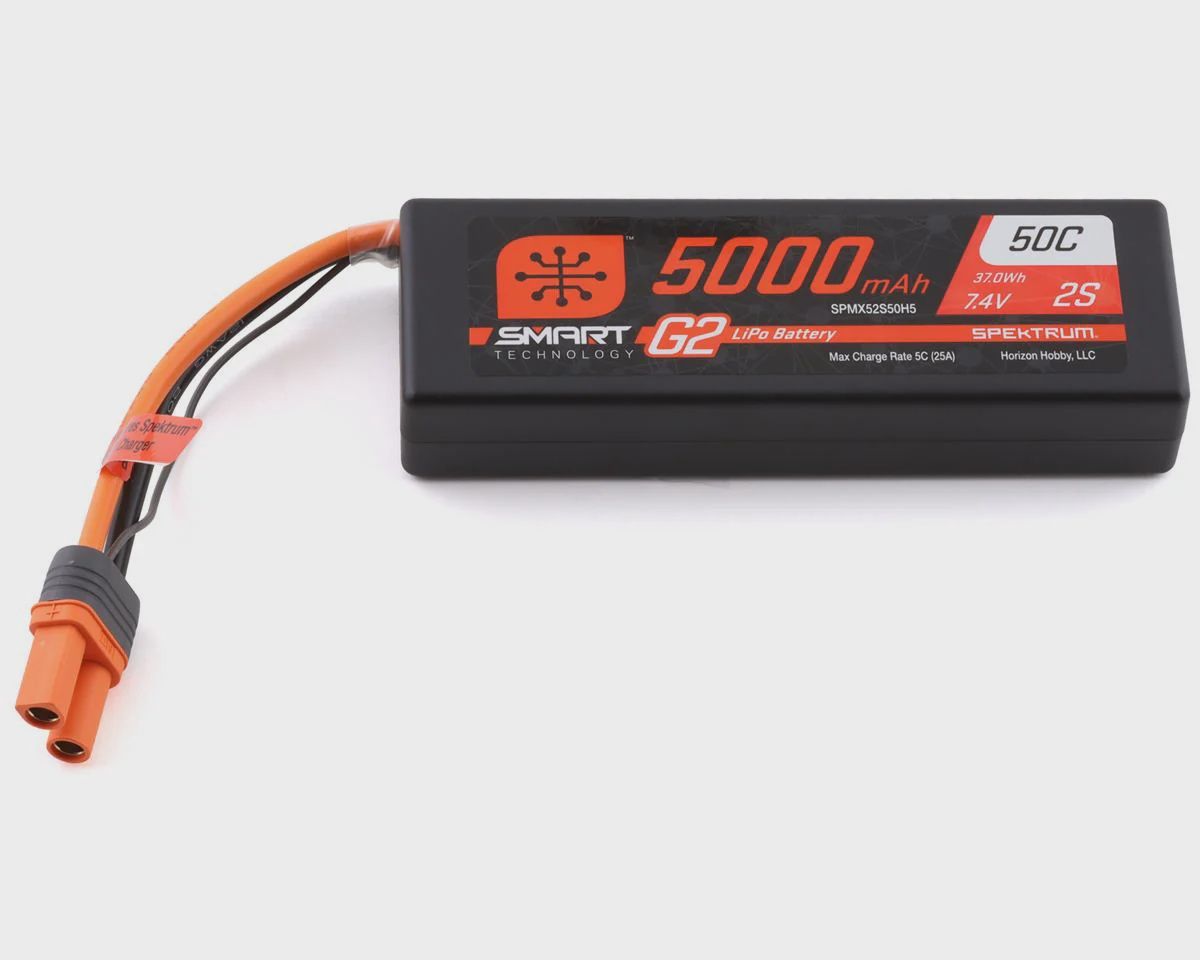 Spektrum RC 2S Smart LiPo 50C Hard Case Battery Pack (7.4V/5000mAh) w/IC5 Connector (SPMX52S50H5)