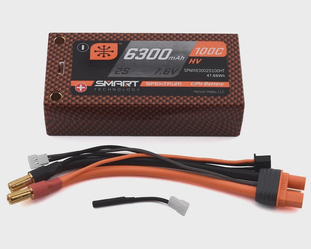 Spektrum RC 2S 100C Smart LiPo Shorty Pack Battery w/5mm Tubes (7.6V/6300mAh) (SPMX63002S100HT)