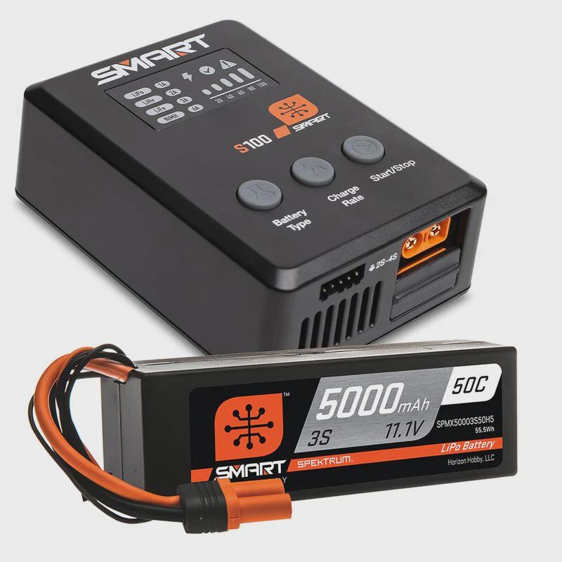 Spektrum Smart Powerstage Surface Bundle: 5000mAh 3S 50C LiPo Battery (IC5) / 100W S100 Charger (SPMX-1034)
