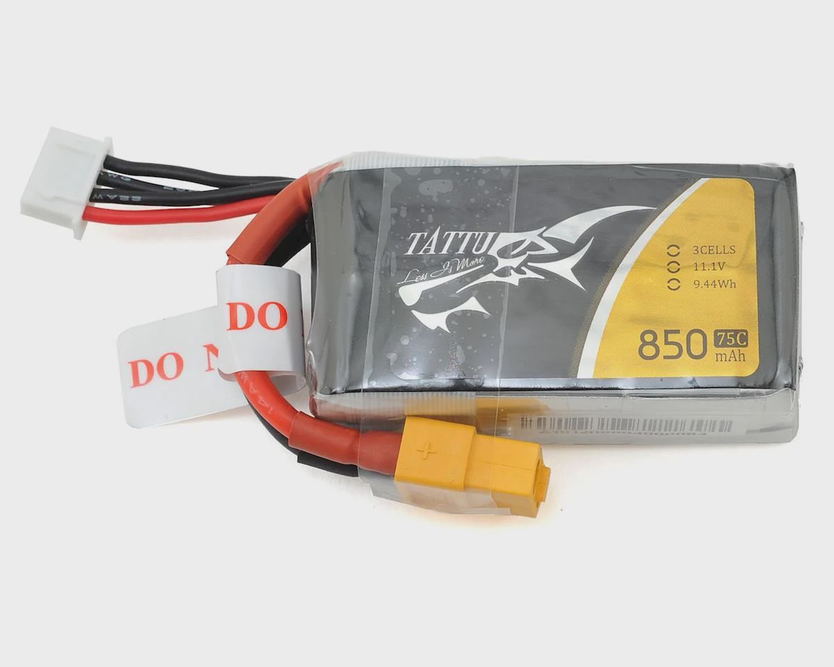 Tattu 3S LiPo Battery 75C (11.1V/850mAh) w/XT-60 Connector (TAT850-111-75C)