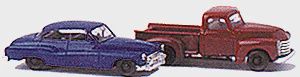 Walthers 1950 Chevrolet Pickup &amp; 1950 Buick Set -- Red Truck &amp; Blue Car (189-8320)