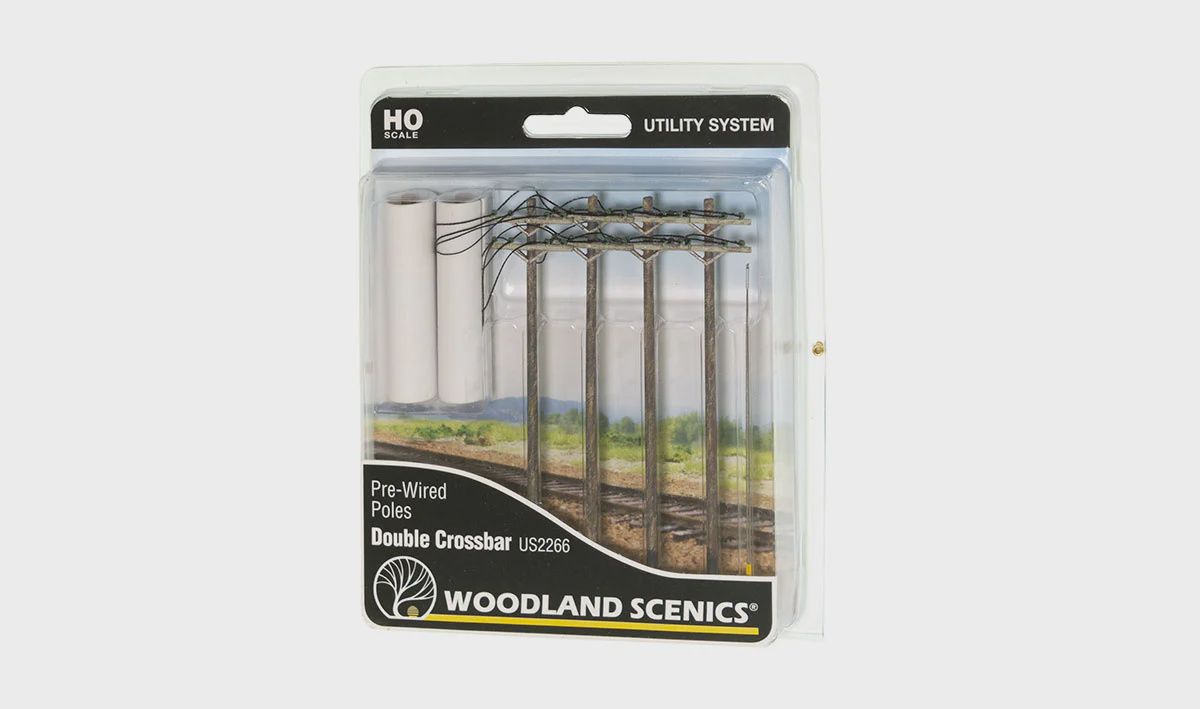 Woodland Scenics Pre-Wired Poles - Double Crossbar - HO Scale (WOOUS2266)