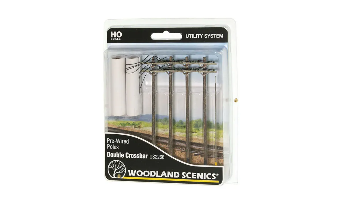 Woodland Scenics Pre-Wired Poles - Double Crossbar - HO Scale (WOOUS2266)