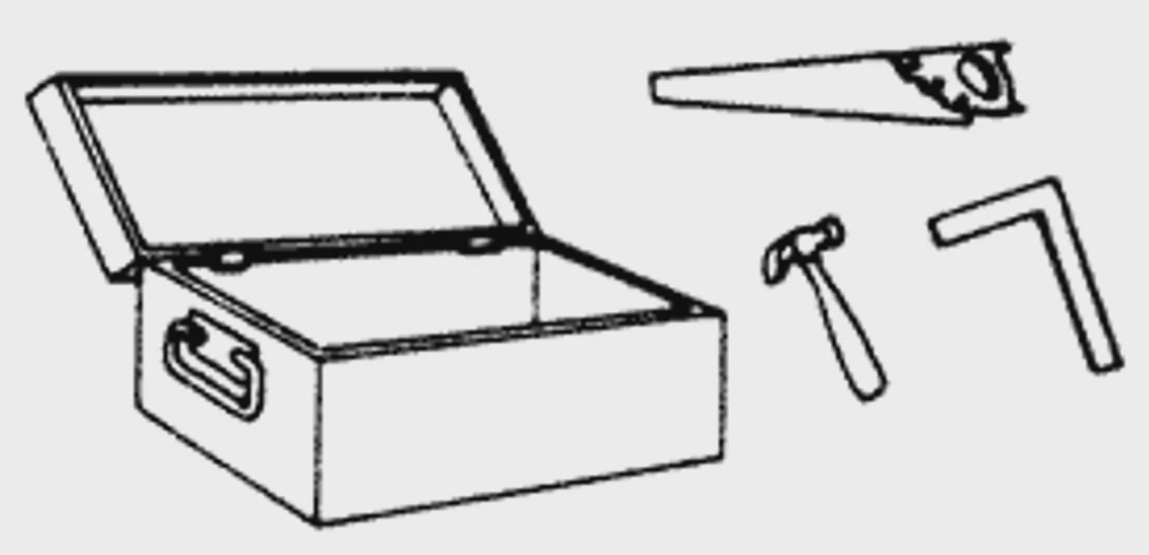 Scale Structures Wooden Tool Chest &amp; Lid with Carpenter's 36" Saw, Claw Hammer, &amp; Framing Square Set (650-5181)