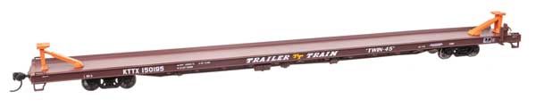 Walthers 89' Channel Side Flatcar - Ready to Run -- Trailer-Train KTTX #150195 (1960s brown, Twin 45') (910-5747)