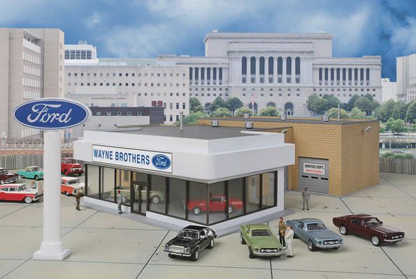 Walthers Wayne Bros. Ford Dealership -- Kit - 8-7/8 x 12-1/8 x 3-7/8" 22.5 (933-3483)