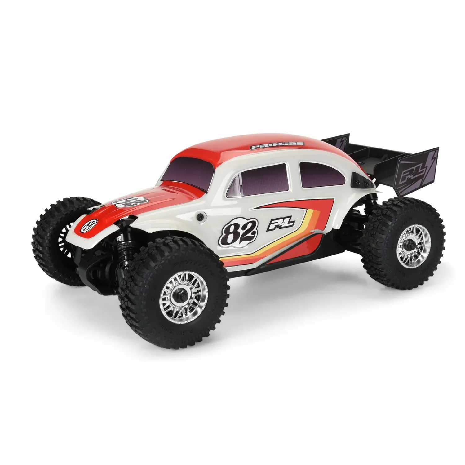 Pro-Line Class1 VW Bug Red Race Body Conversion Kit and Flat Iron M/T Tires Mounted 7mm Black Diablo (4) for ARRMA TYPHON GROM (PRO368000T2), Color: red-titanium-cooper