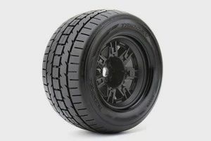 Trigger 1/8 Monster Truck Tires Mounted on Black Wheels, 0" Offset, 17mm Hex (1 pair) (ROPR4002-BO)