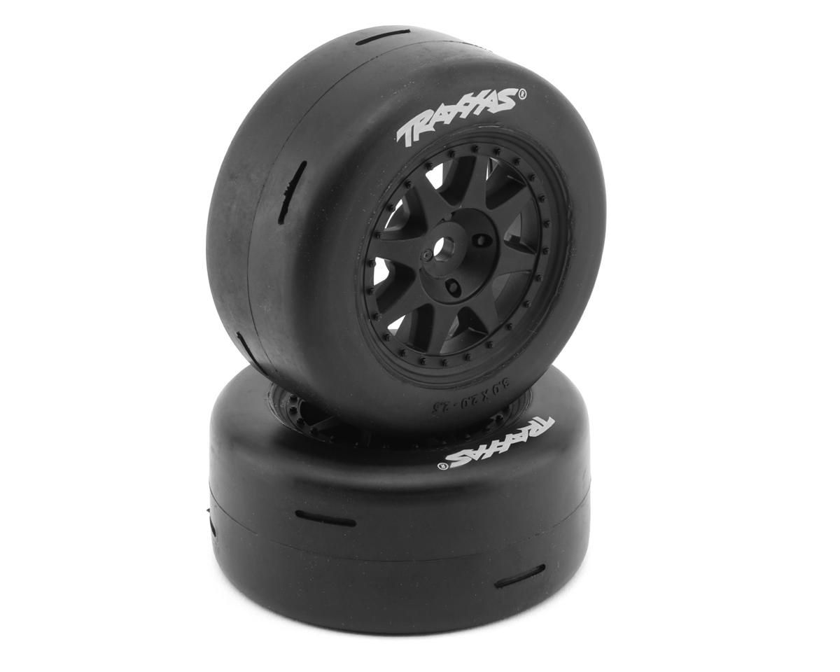 Traxxas Mini Rally Dual Profile 2.0/2.6" Front Pre-Mounted Slick Tires (Black) (2) (Hard) w/12mm Hex (TRA10876-BLK)