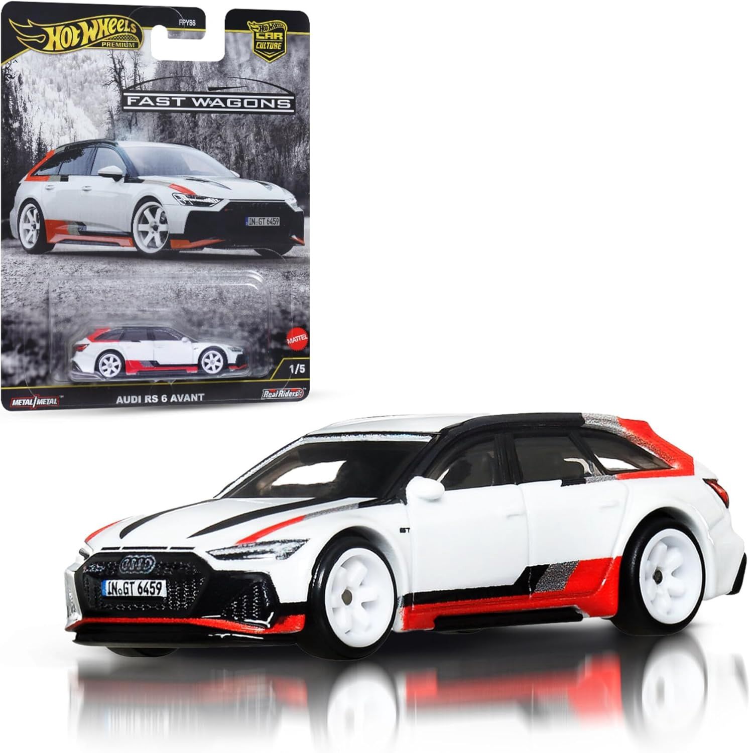Hot Wheels Premium Car Culture Fast Wagons 1:64 Scale Die-Cast Audi RS 6 Avant Collectible Vehicle with Real Riders Tires &amp; Metal/Metal Body &amp; Chassis
