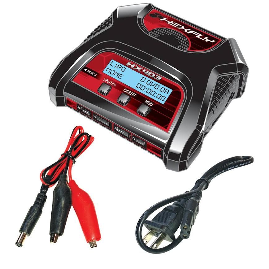 Hexfly HX-403 Dual Port 2S-4S AC/DC LiPo LiFe Battery Charger (1pc) (HX-403)