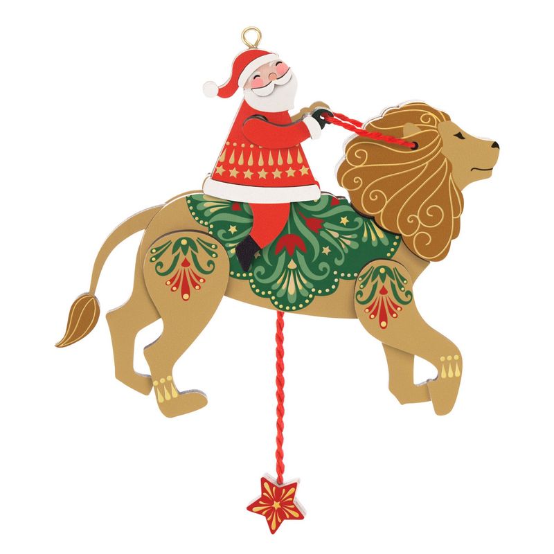 Hallmark Pull-String Lion With Santa Wood Ornament