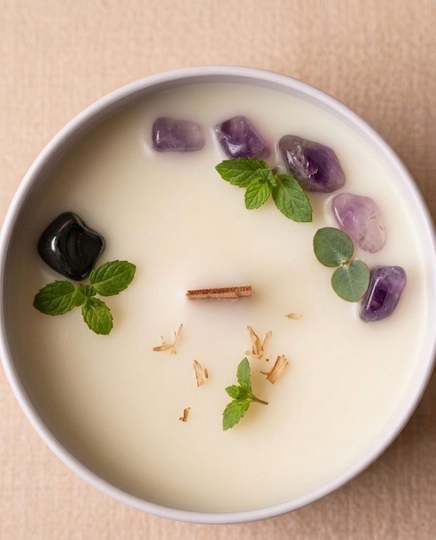 Relax &amp; Unwind Crystal Intention Candle- Peppermint &amp; Eucalyptus- 5oz