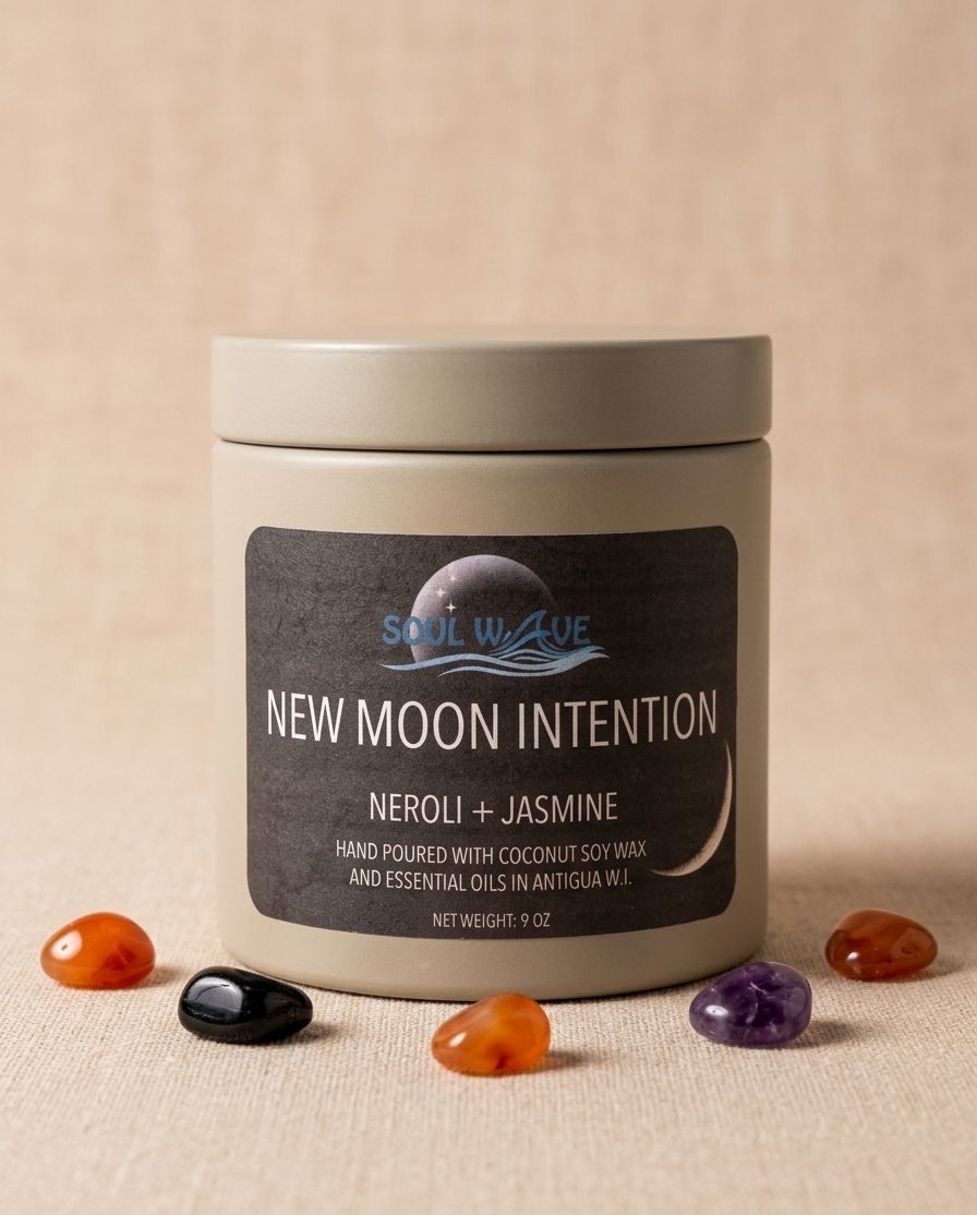 New Moon Crystal Intention Candle - Neroli &amp; Jasmine - 9oz