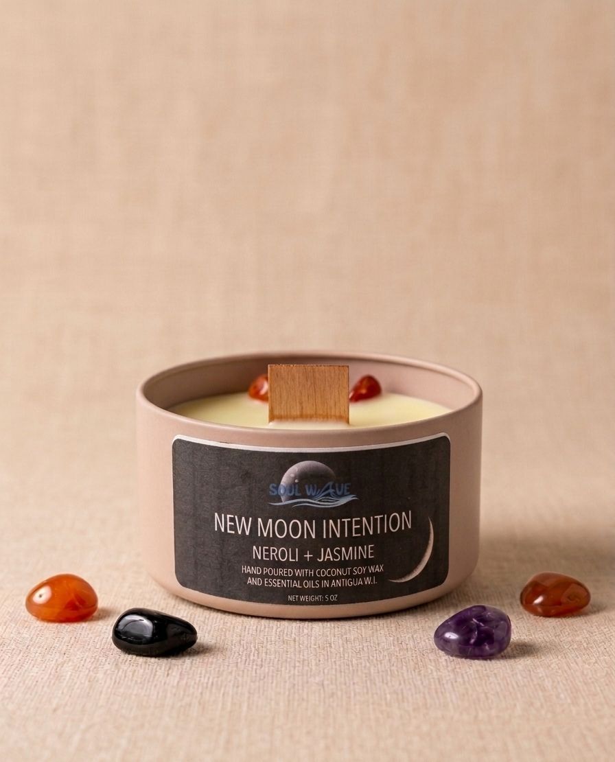 New Moon Crystal Intention Candle- Neroli &amp; Jasmine- 5oz