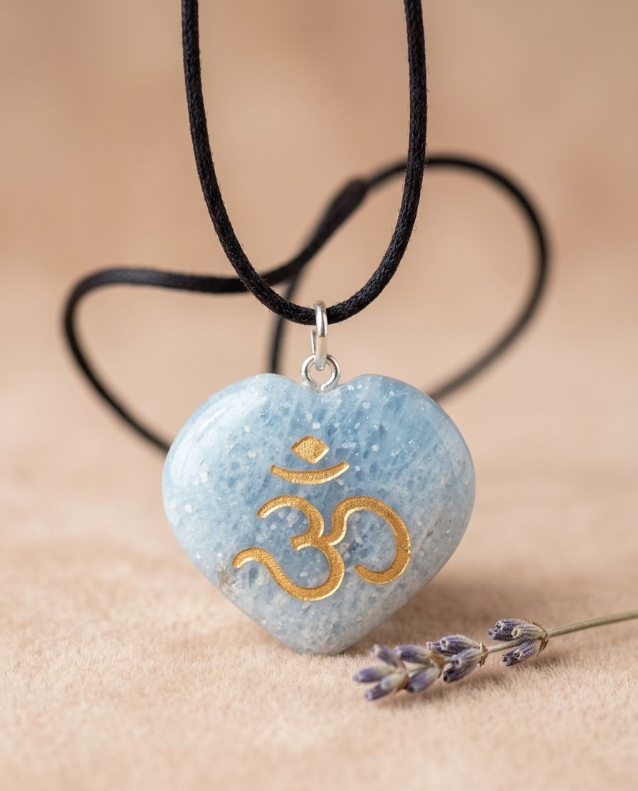 Green Jade Heart Om Pendant- Abundance &amp; Longevity