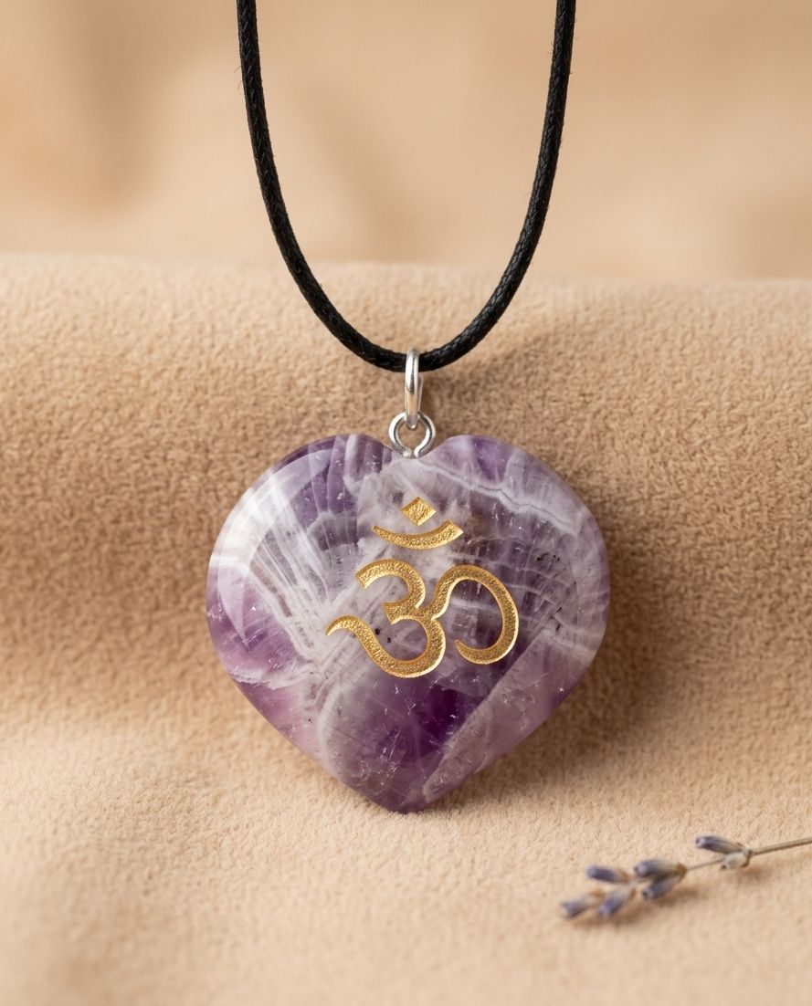 Amethyst Heart Om Pendant- Peace &amp; Intuition