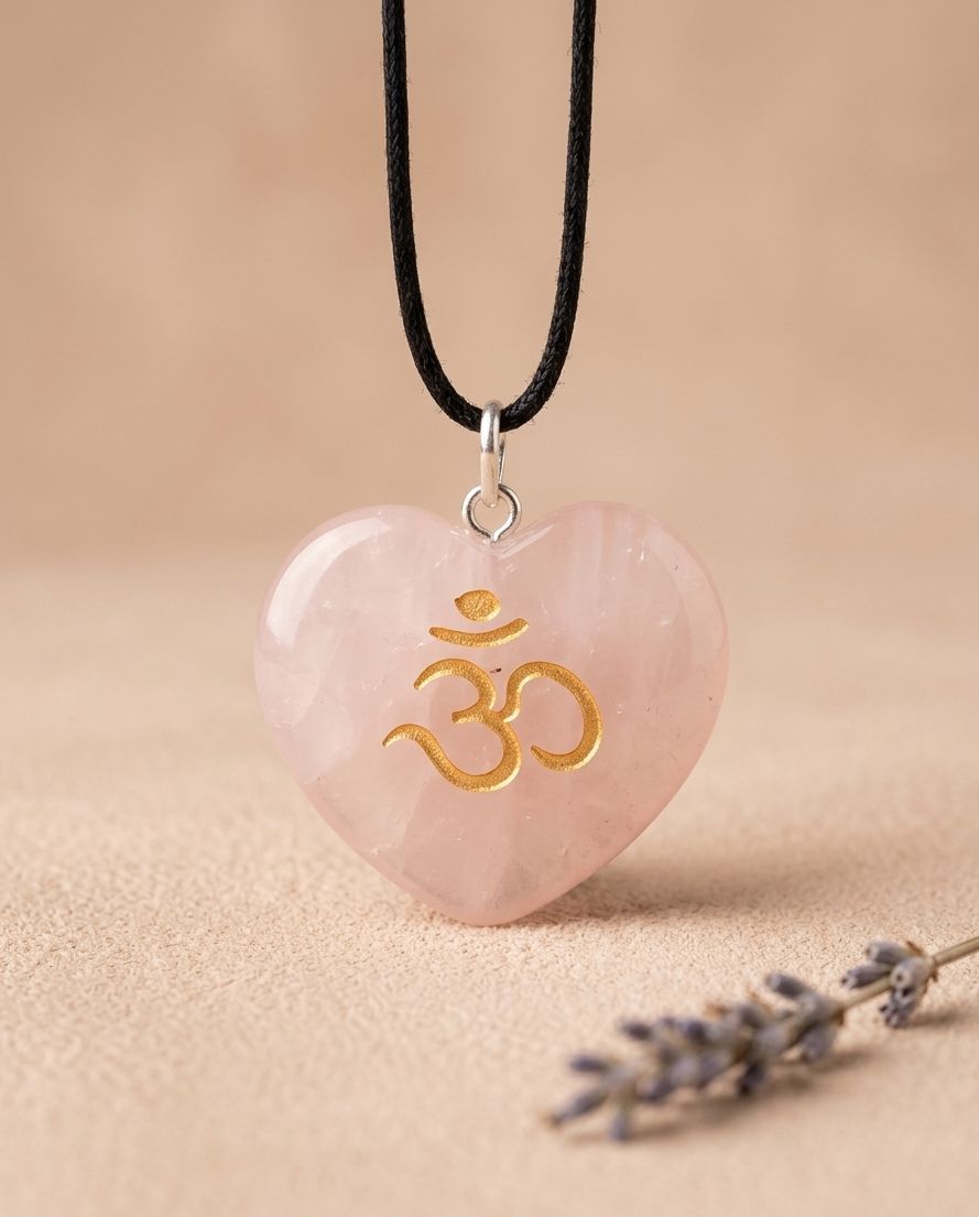 Rose Quartz Heart Om Pendant: Universal Love