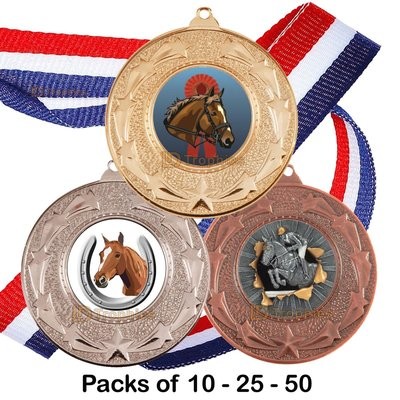 10, 25 or 50 Horse Medal & Ribbon Packs