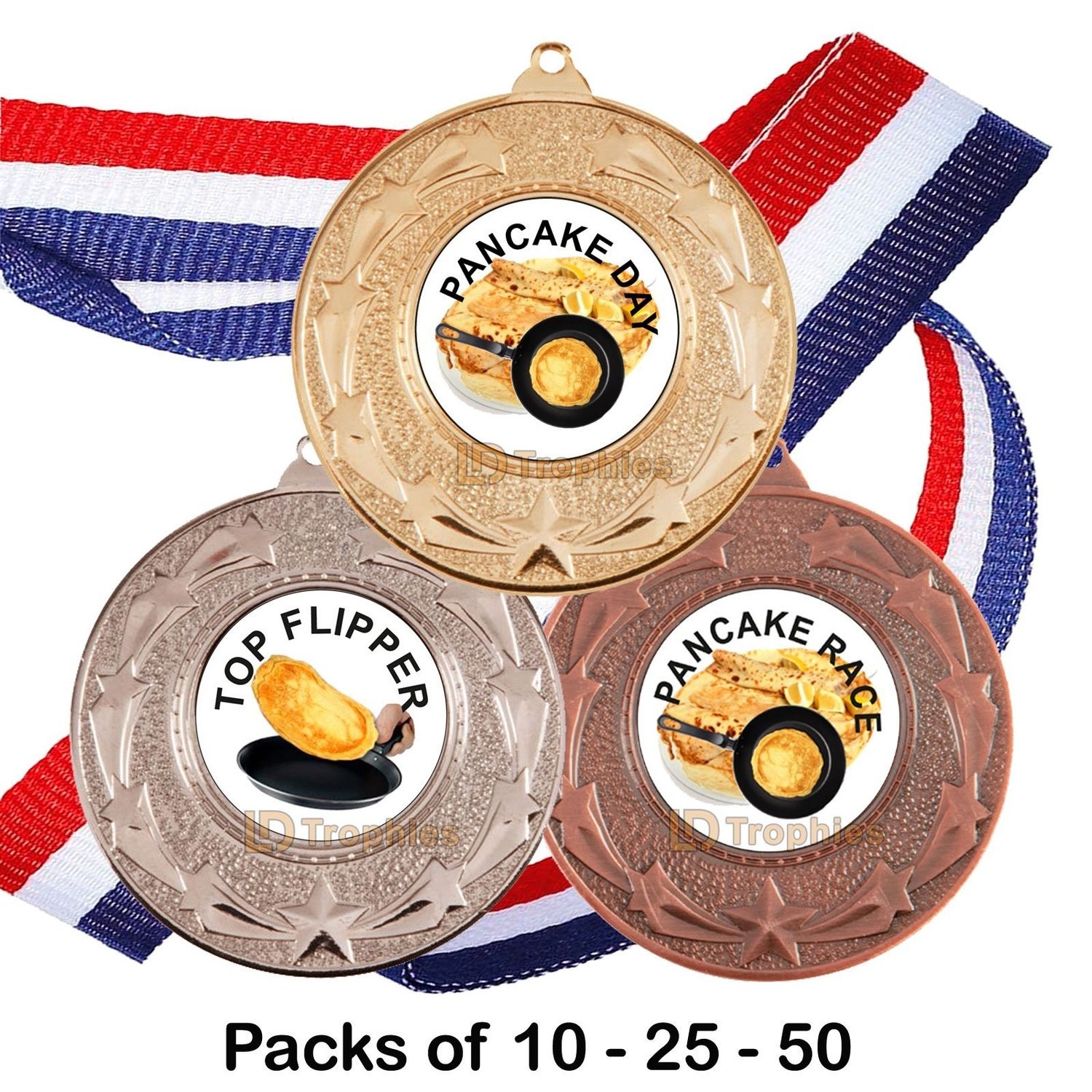 10, 25 or 50 Pancake Medal & Ribbon Packs