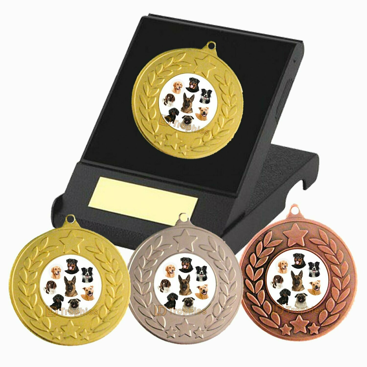 Dog Medal in Presentation Box - Heads