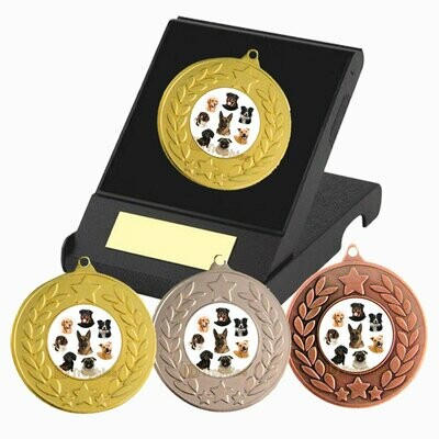 Dog Medal in Presentation Box - Heads