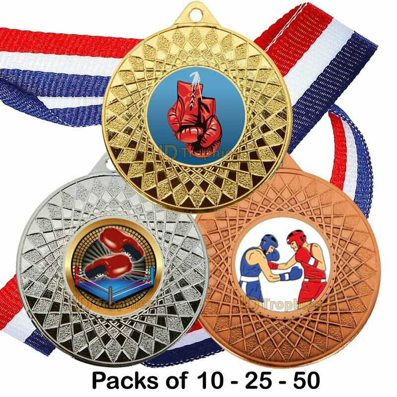 10, 25 or 50 Boxing Medal & Ribbon Packs