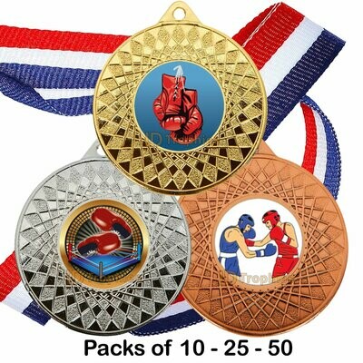 10, 25 or 50 Boxing Medal & Ribbon Packs
