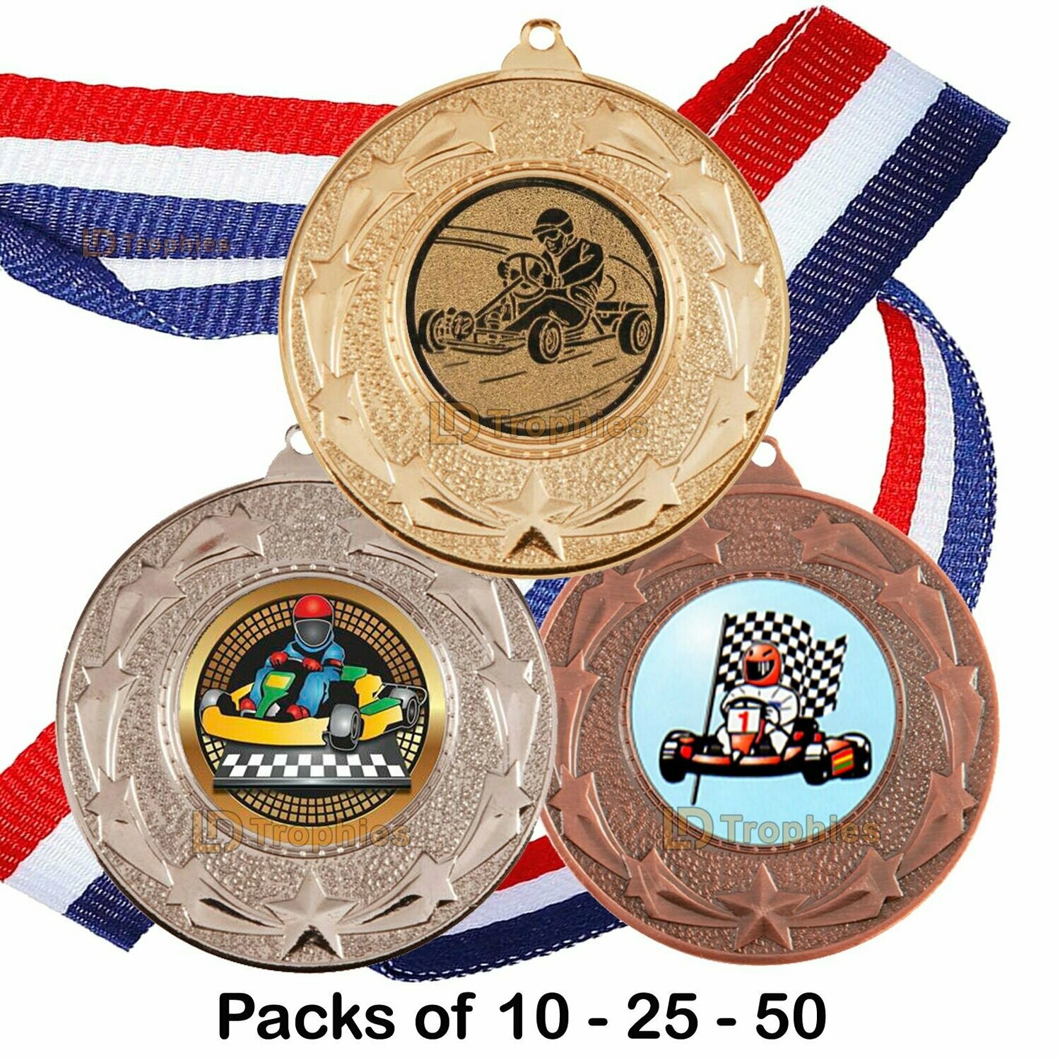 Go Karting Medal & Ribbon Packs, Various Sizes