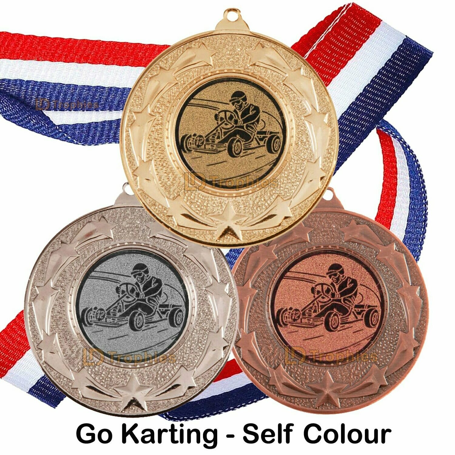 10, 25 or 50 Go Karting Medal & Ribbon Packs, Style of Centre: Go Kart - Self Colour