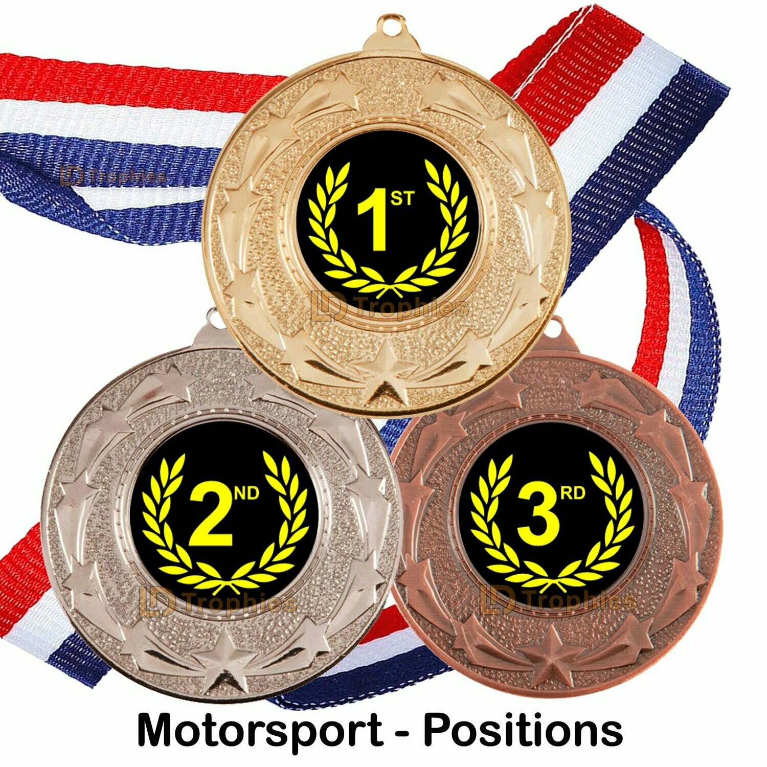 10, 25 or 50 Motorsport Medal & Ribbon Packs, Style of Centre: Position in Wreath