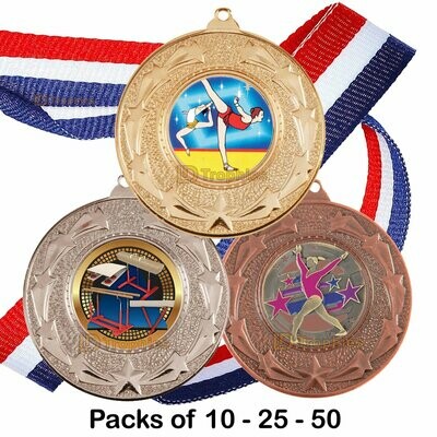 10, 25 or 50 Gymnastics Medal & Ribbon Packs