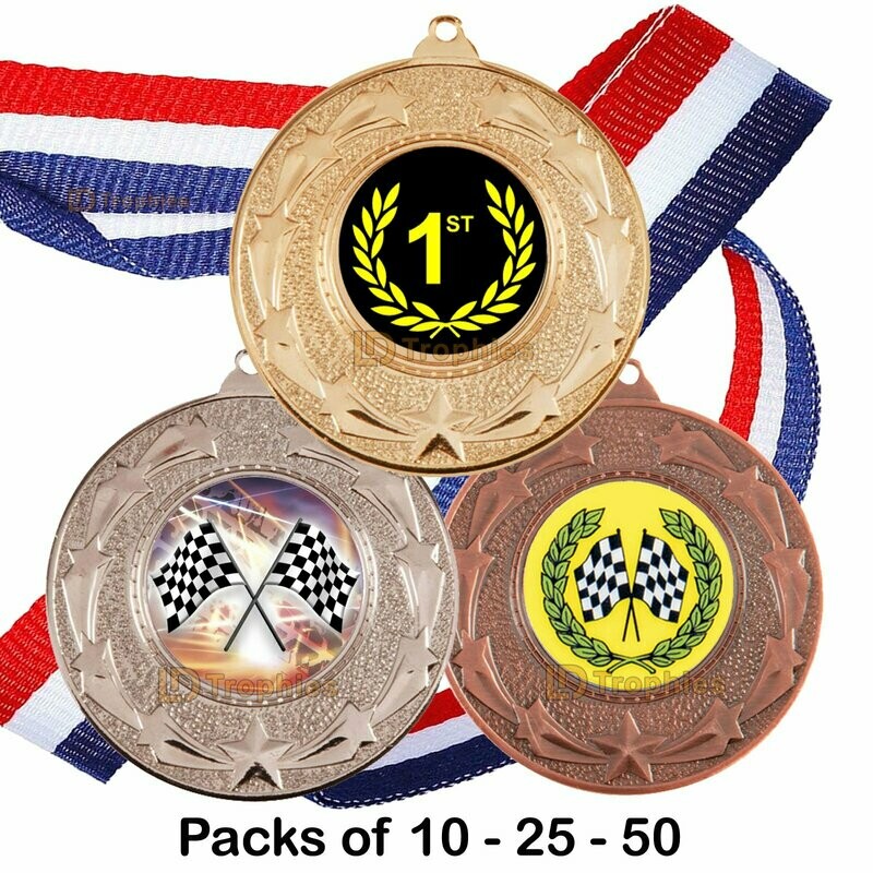 10, 25 or 50 Motorsport Medal & Ribbon Packs