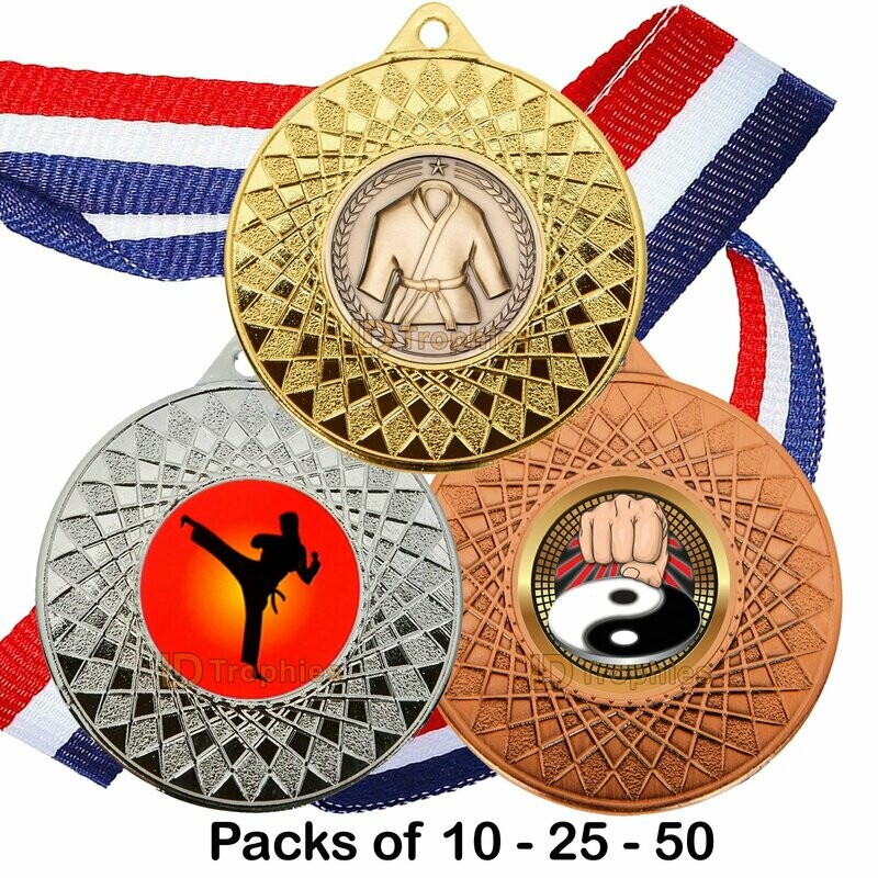 10, 25 or 50 Martial Arts Medal & Ribbon Packs