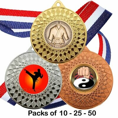 10, 25 or 50 Martial Arts Medal & Ribbon Packs