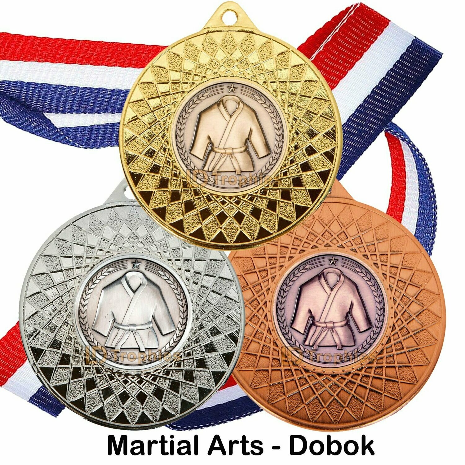 10, 25 or 50 Martial Arts Medal & Ribbon Packs, Style of Centre: Martial Arts - Dobok