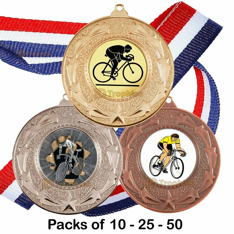 10, 25 or 50 Cycling Medal & Ribbon Packs